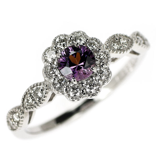 Pt950 パープルスピネル ダイヤモンド リング 0.38ct D0.28ct