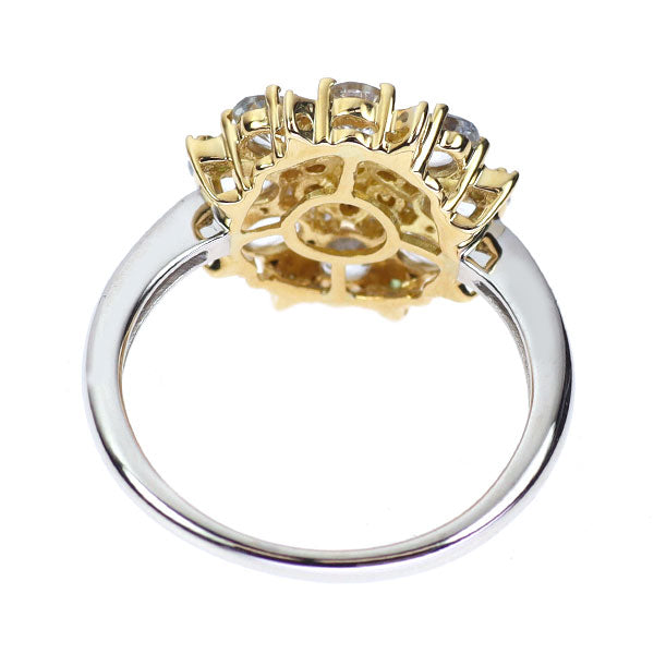 K18YG/WG トリートイエローダイヤモンド サファイア ガーネット リング 0.23ct S1.28ct G0.07ct フラワー