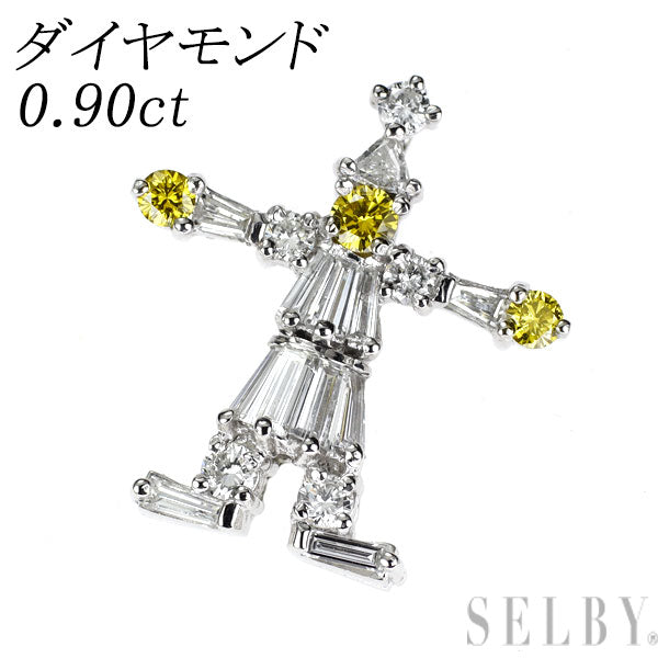Pt900 カラーレス/トリートイエロー ダイヤモンド ペンダントトップ 0.90ct