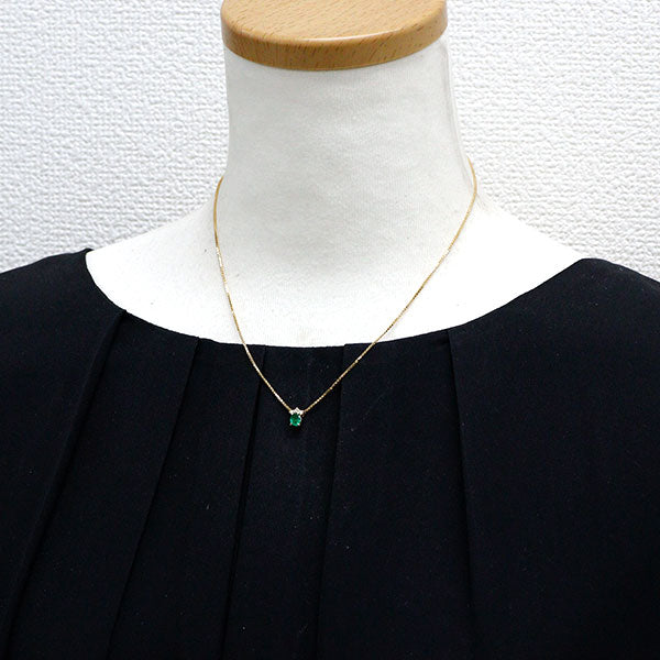 GINZA TANAKA K18YG エメラルド ダイヤモンド ペンダントネックレス 0.29ct 0.04ct
