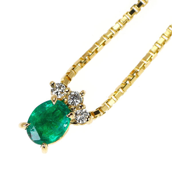 GINZA TANAKA K18YG エメラルド ダイヤモンド ペンダントネックレス 0.29ct 0.04ct