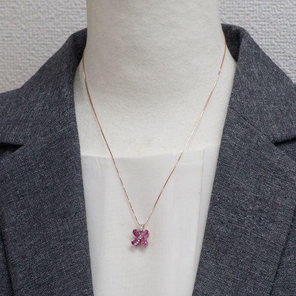 K18PG ピンクサファイア ダイヤモンド ペンダントネックレス 2.24ct D0.07ct フラワー