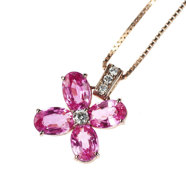 K18PG ピンクサファイア ダイヤモンド ペンダントネックレス 2.24ct D0.07ct フラワー