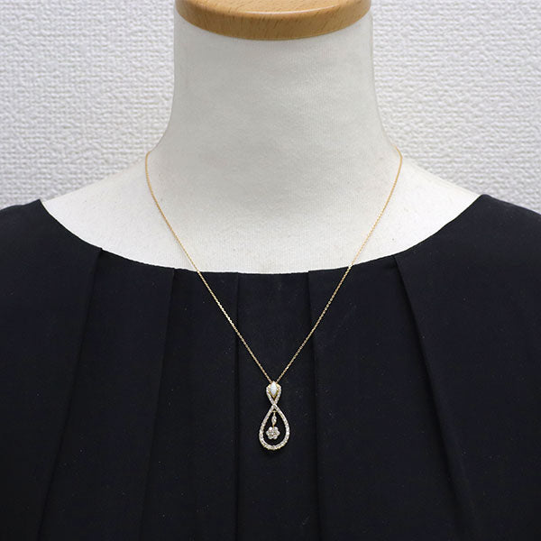 K18YG ホワイトカルセドニー ダイヤモンド ペンダントネックレス D0.86ct