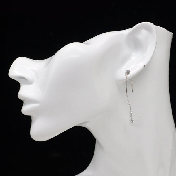 K18WG ストリングホールダイヤモンド ピアス 1.00ct フック スリーストーン