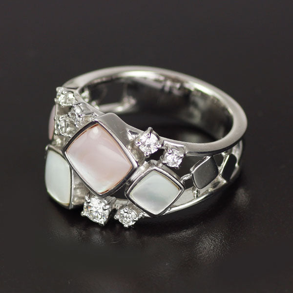 田崎真珠 K18WG シェル ダイヤモンド リング D0.34ct