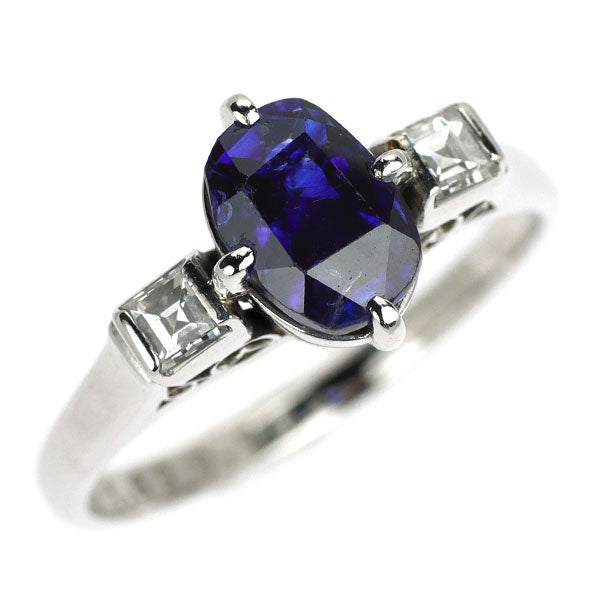 Pt900 マダガスカル産 非加熱サファイア ダイヤモンド リング 1.69ct D0.18ct 陽刻ビンテージ 昭和風レトロ 千本透かし
