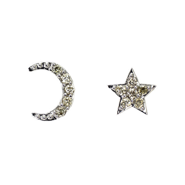 K18WG ダイヤモンド ピアス D0.06ct 星 月