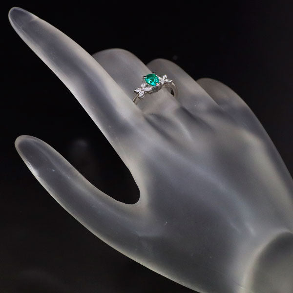 Pt900 ペアシェイプ エメラルド ダイヤモンド リング 0.37ct D0.17ct