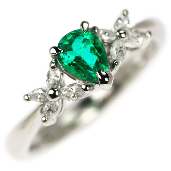 Pt900 ペアシェイプ エメラルド ダイヤモンド リング 0.37ct D0.17ct
