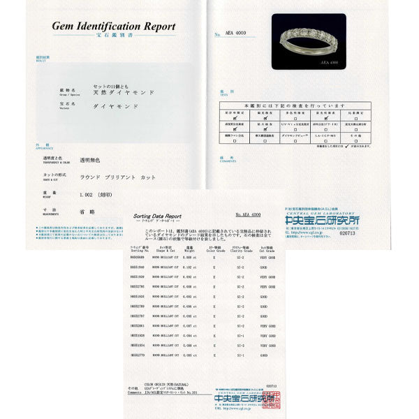 Pt900 ダイヤモンド リング 1.002ct E SI1/SI2 VG/G ハーフエタニティ