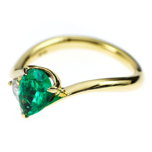 K18YG ペアシェイプ エメラルド ダイヤモンド リング 0.73ct D0.19ct