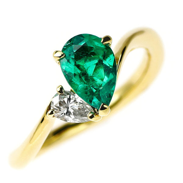 K18YG ペアシェイプ エメラルド ダイヤモンド リング 0.73ct D0.19ct