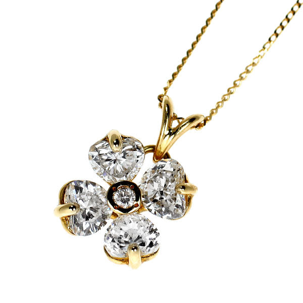 クイーン K18YG ハートシェイプ ダイヤモンド ペンダントネックレス 1.14ct チェーン社外