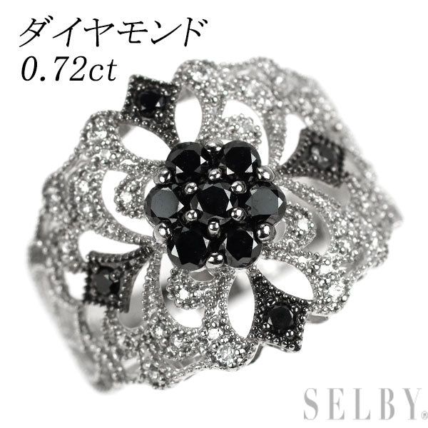 K14WG ブラック/カラーレス ダイヤモンド リング 0.72ct アンティークレース