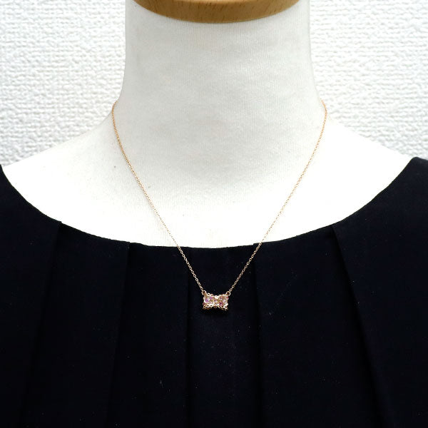 K18PG ピンクサファイア ダイヤモンド ペンダントネックレス 0.12ct D0.01ct リボン