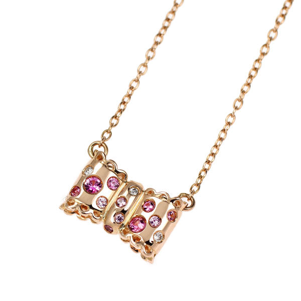 K18PG ピンクサファイア ダイヤモンド ペンダントネックレス 0.12ct D0.01ct リボン