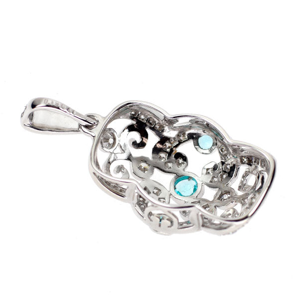 K18WG ブラジル産 パライバトルマリン ダイヤモンド ペンダントトップ 0.19ct D0.41ct アンティークレース
