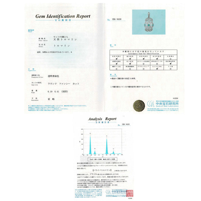 K18WG ブラジル産 パライバトルマリン ダイヤモンド ペンダントトップ 0.19ct D0.41ct アンティークレース