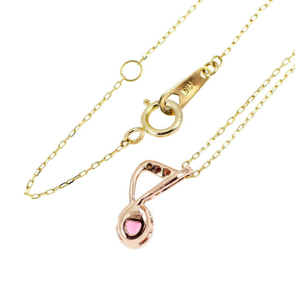 K18YG ホットピンクスピネル ダイヤモンド ペンダントネックレス 0.16ct D0.02ct 音符