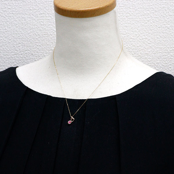 K18YG ホットピンクスピネル ダイヤモンド ペンダントネックレス 0.16ct D0.02ct 音符