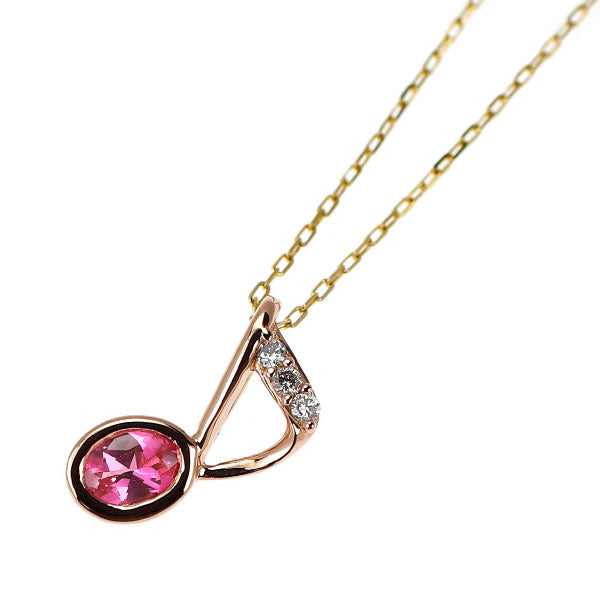K18YG ホットピンクスピネル ダイヤモンド ペンダントネックレス 0.16ct D0.02ct 音符