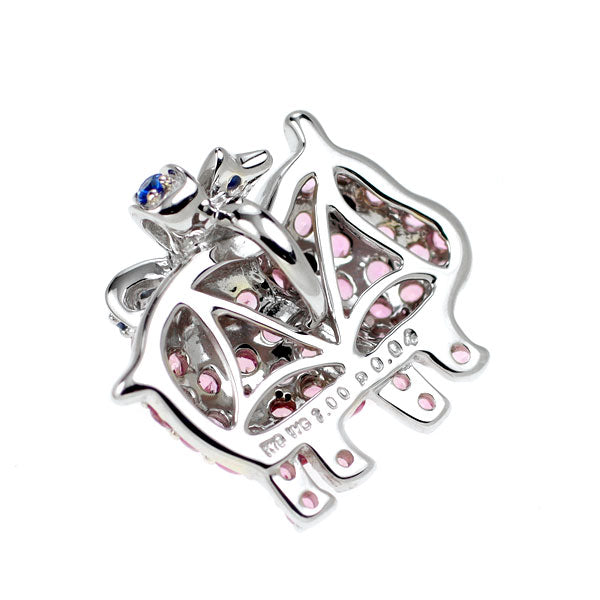 K18WG ピンク/ブルーサファイア ブラックダイヤモンド ペンダントトップ 1.00ct BD0.04ct カバ