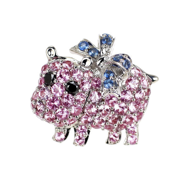 K18WG ピンク/ブルーサファイア ブラックダイヤモンド ペンダントトップ 1.00ct BD0.04ct カバ