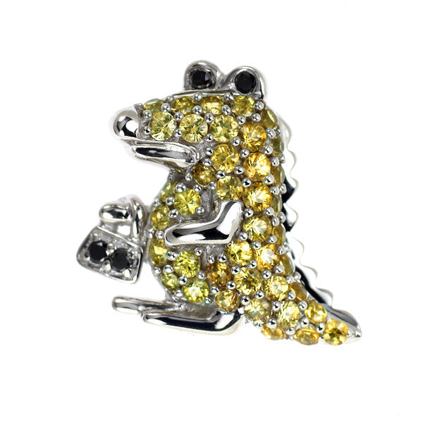 K18WG イエローサファイア ブラックダイヤモンド ペンダントトップ 0.55ct BD0.03ct ワニ