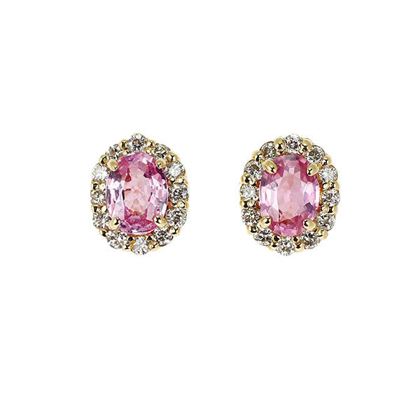 新品 K18YG ピンクサファイア ダイヤモンド ピアス 0.40ct D0.10ct【エスコレ】