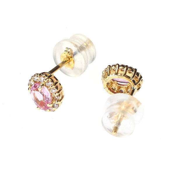 新品 K18YG ピンクサファイア ダイヤモンド ピアス 0.36ct D0.10ct【エスコレ】