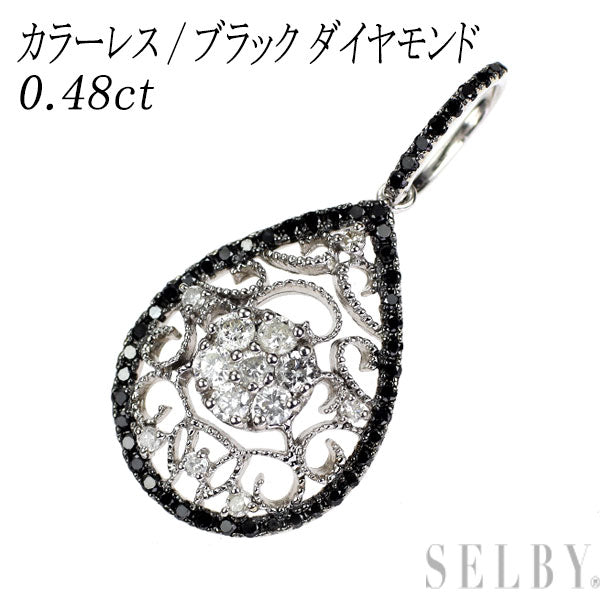 K14WGトップ K14WG カラーレス/ブラック ダイヤモンド ペンダントトップ 0.48ct