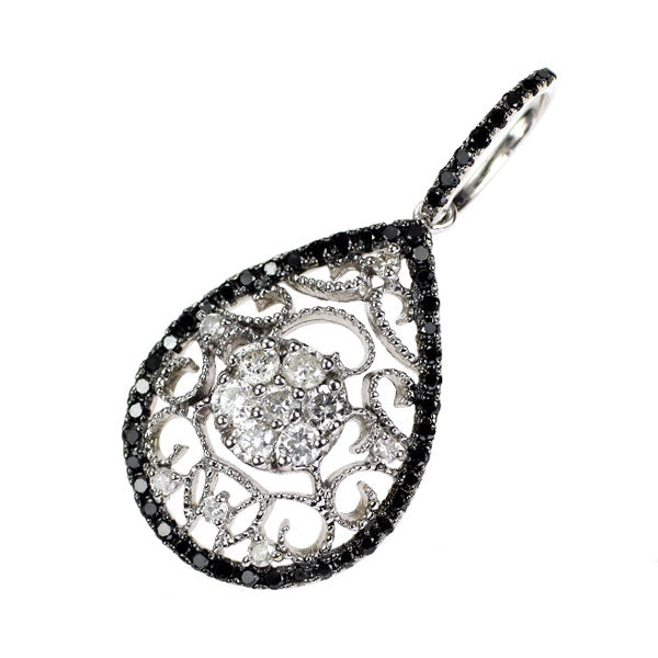K14WG カラーレス/ブラック ダイヤモンド ペンダントトップ 0.48ct アンティークレース