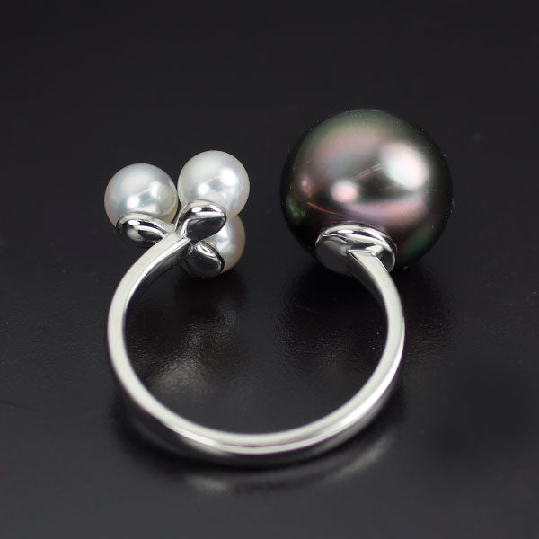 K18WG 黒蝶/アコヤ 真珠 ダイヤモンド リング 径約4.7-11.2mm D0.03ct フォーク