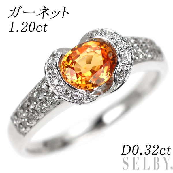 K18WG ガーネット ダイヤモンド リング 1.20ct D0.32ct