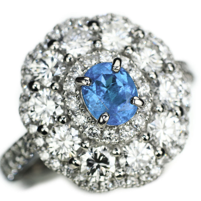 新品 Pt900 ブラジル産非加熱BLUE パライバトルマリン ダイヤモンド リング 0.65ct D1.84ct エイトリータ【エスコレ】