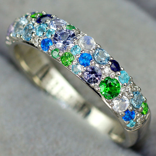 新品 Pt900 マルチカラーストーン リング 希少石 レアストーン【エスコレ】 パヴェ