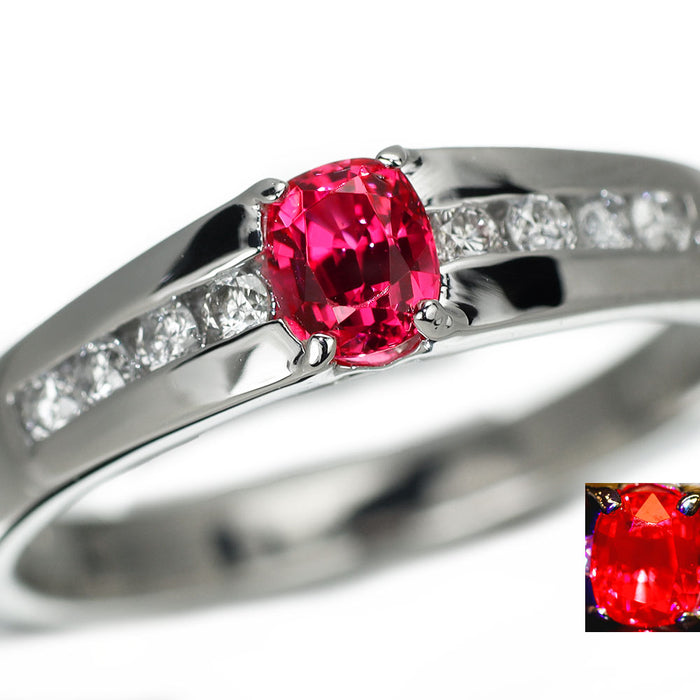 Pt900 強蛍光ピンクスピネル ダイヤモンド リング 0.403ct D0.17ct