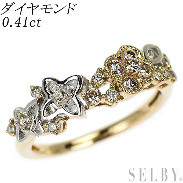 K18YG/WG ダイヤモンド リング 0.41ct フラワー