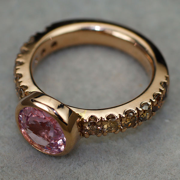 K18PG ピンクサファイア ダイヤモンド リング 1.90ct D0.75ct