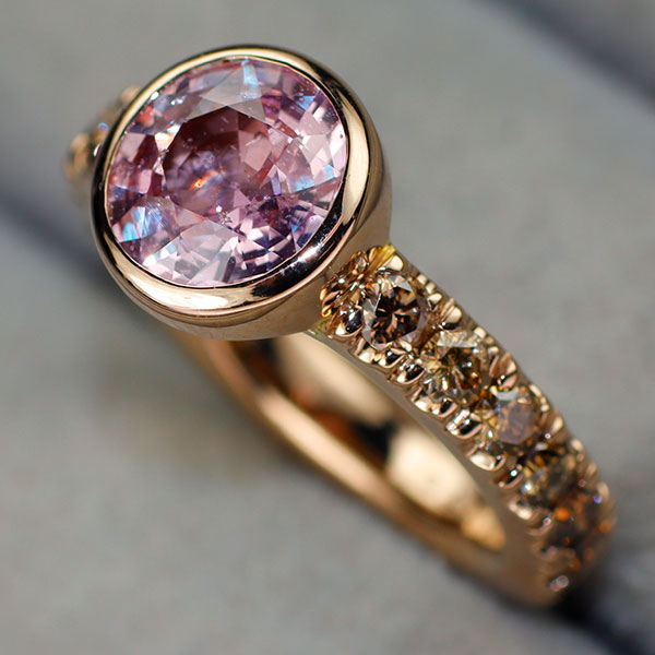 K18PG ピンクサファイア ダイヤモンド リング 1.90ct D0.75ct