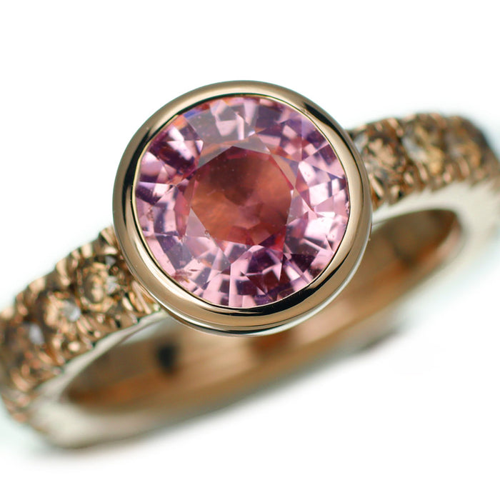 K18PG ピンクサファイア ダイヤモンド リング 1.90ct D0.75ct