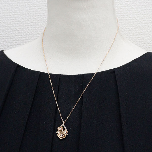 K18PG ダイヤモンド ペンダントネックレス 0.16ct フラワー 薔薇