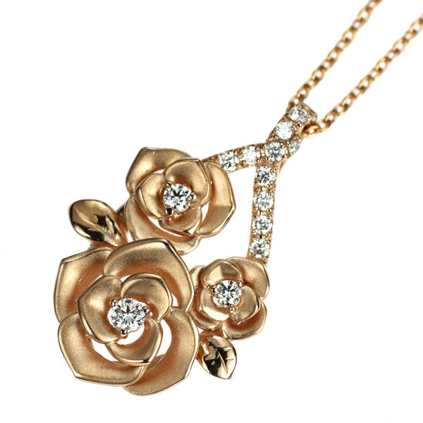 K18PG ダイヤモンド ペンダントネックレス 0.16ct フラワー 薔薇
