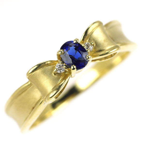 K18YG サファイア ダイヤモンド リング 0.20ct D0.02ct リボン