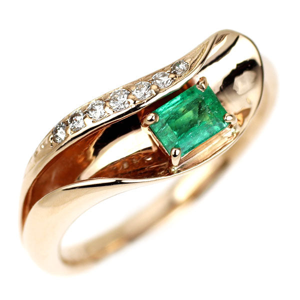 K18PG エメラルド ダイヤモンド リング 0.25ct D0.07ct