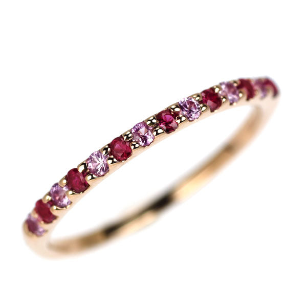 K18PG ルビー ピンクサファイア リング 0.17ct PS0.18ct ハーフエタニティ