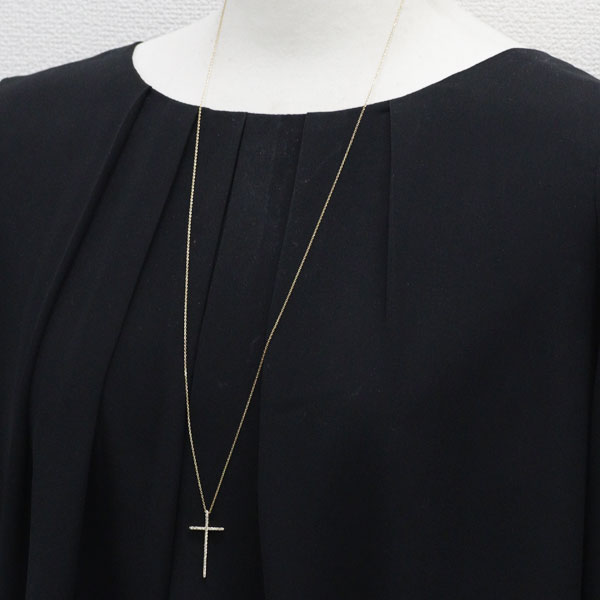 K18YG ダイヤモンド ロング ペンダントネックレス 0.21ct クロス