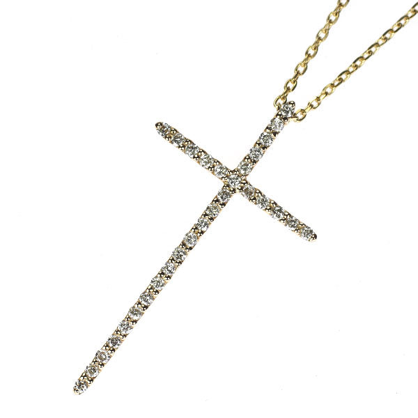 K18YG ダイヤモンド ロング ペンダントネックレス 0.21ct クロス