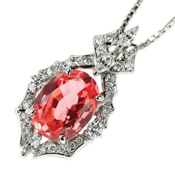 クレサンベール/京セラ Pt950/ Pt850 再結晶 パパラチア サファイア ダイヤモンド ペンダントネックレス 5.04ct D0.50ct